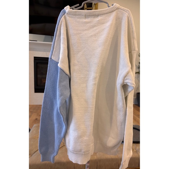 Christian Dior Vintage Colorblock Cotton Knit Sweater XL White Blue Geometric - Picture 2 of 3